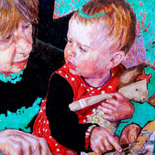 Load image into Gallery viewer, The Smartest Giant in Town by Stella Tooth is a charming original pencil on paper drawing of a little girl and her mum reading a book detail