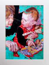 Load image into Gallery viewer, The Smartest Giant in Town by Stella Tooth is a charming original pencil on paper drawing of a little girl and her mum reading a book display