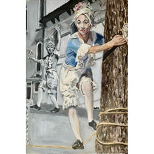 Load image into Gallery viewer, Tightrope walking performer in Venice Italy oil painting on canvas in blue by London based portrait artist Stella Tooth
