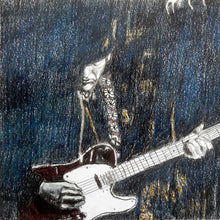 Load image into Gallery viewer, The Trembling Wilburys musicians performing at the Half Moon Putney mixed media drawing on paper artwork by artist Stella Tooth detail