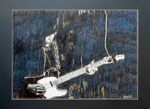 Load image into Gallery viewer, The Trembling Wilburys musicians performing at the Half Moon Putney mixed media drawing on paper artwork by artist Stella Tooth display
