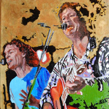 Load image into Gallery viewer, The Fabulous Electric Zimmermen band performing at the Half Moon Putney oil on canvas painting by artist Stella Tooth detail