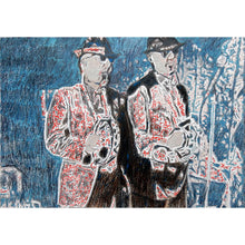 Load image into Gallery viewer, Rollin’ rollin’ rollin’, The Rawhides, pencil on paper artwork by Stella Tooth