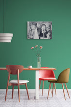 Load image into Gallery viewer, Original monochrome drawing of The Rawhides by London musician artist Stella Tooth Mounted pencil artwork room view