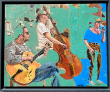 Load image into Gallery viewer, The SO Trio performing in Brighton oil on canvas artwork by Stella Tooth
