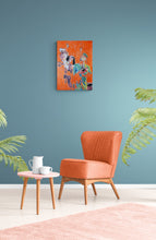 Load image into Gallery viewer, The Selecter 2 tone ska band musicians performing in London original orange mixed media artwork by Stella Tooth artist room view