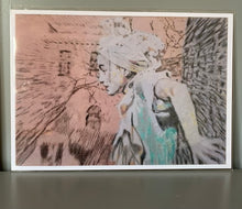 Load image into Gallery viewer, The tightropewalker teal fine art print reproduction of original mixed media artwork by Stella Tooth