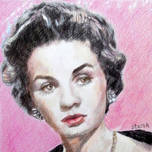 Load image into Gallery viewer, Vivien Leigh actress portrait pencil on paper in pink and black by London based artist Stella Tooth detail