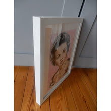 Load image into Gallery viewer, Vivien Leigh actress portrait pencil on paper in pink and black by London based artist Stella Tooth side