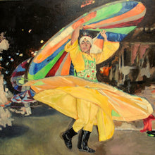 Load image into Gallery viewer, Turkish whirling dervish dancer performing in Turkey original artwork oil on canvas painting by Stella Tooth artist detail
