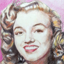 Load image into Gallery viewer, Portrait of Marilyn Monroe in her youth pencil on paper in frame by London based portrait artist Stella Tooth detail