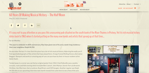 Beat Magazine article - 60 years of making musical history at the Half Moon Putney