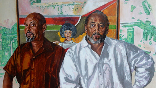 Portrait: Ben and Sacha with their artist father Frank Bowling's painting