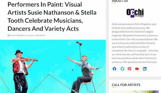 Occhi Magazine preview of Performers in Paint London exhibition  this June