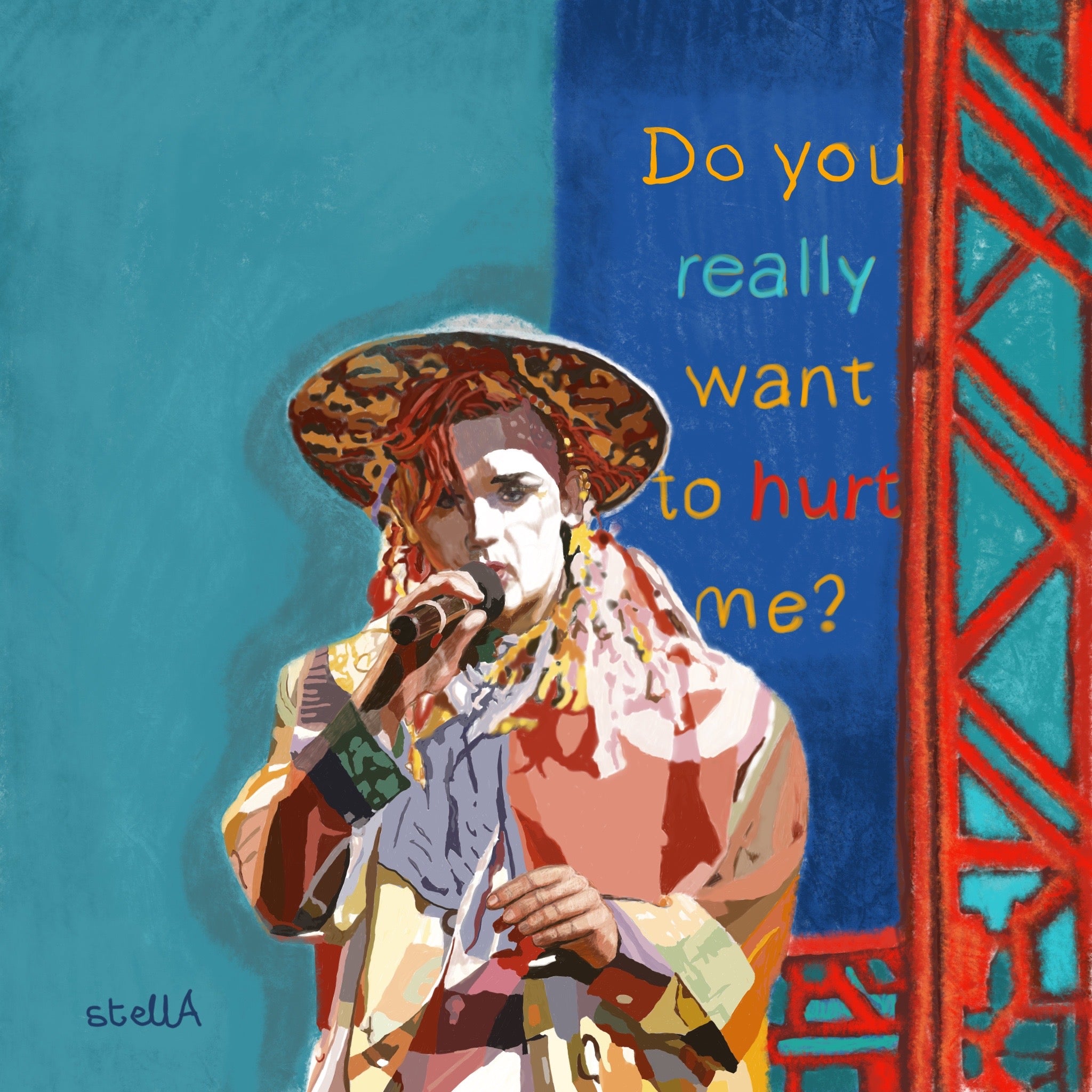 Poster Boy George – Impression Sur Toile Signée à La Main, 30x45 Cm – Déco Murale Salon, Chambre, Bureau – Idée Cadeau Fan Musique - 3