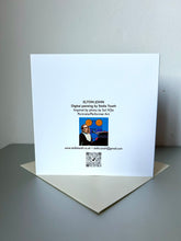 Load image into Gallery viewer, Greetings card back of Elton John printed from a digital painting by Stella Tooth artist
