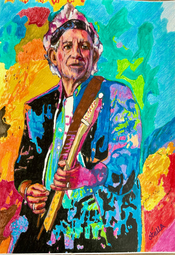 Keith Richards Rolling Stones mixed media on paper by Stella Tooth 