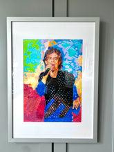 Load image into Gallery viewer, Framed mixed media portrait of Mick Jagger by Stella Tooth
