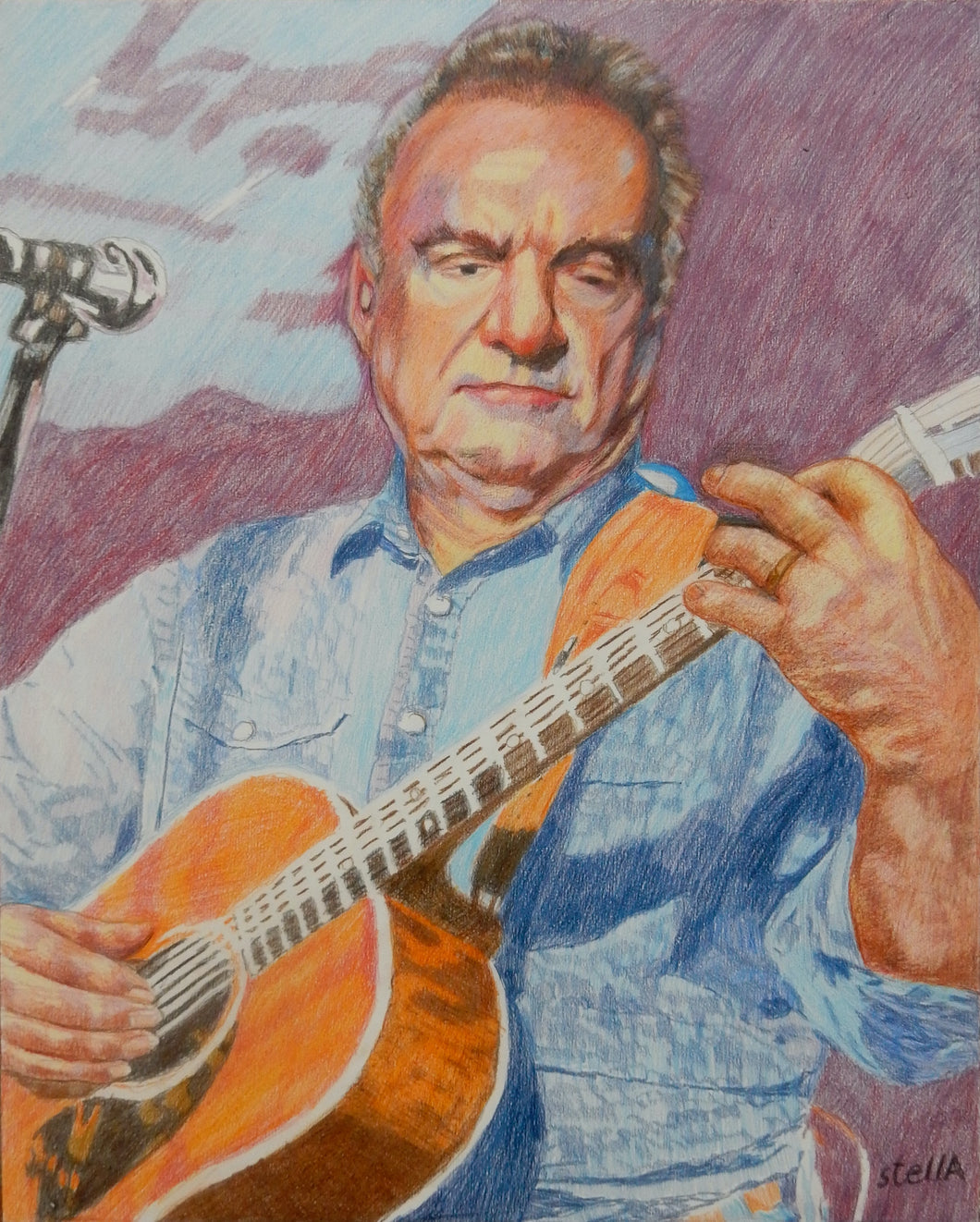 Ralph McTell Half Moon Putney pencil on cradled gesso panel by Stella Tooth
