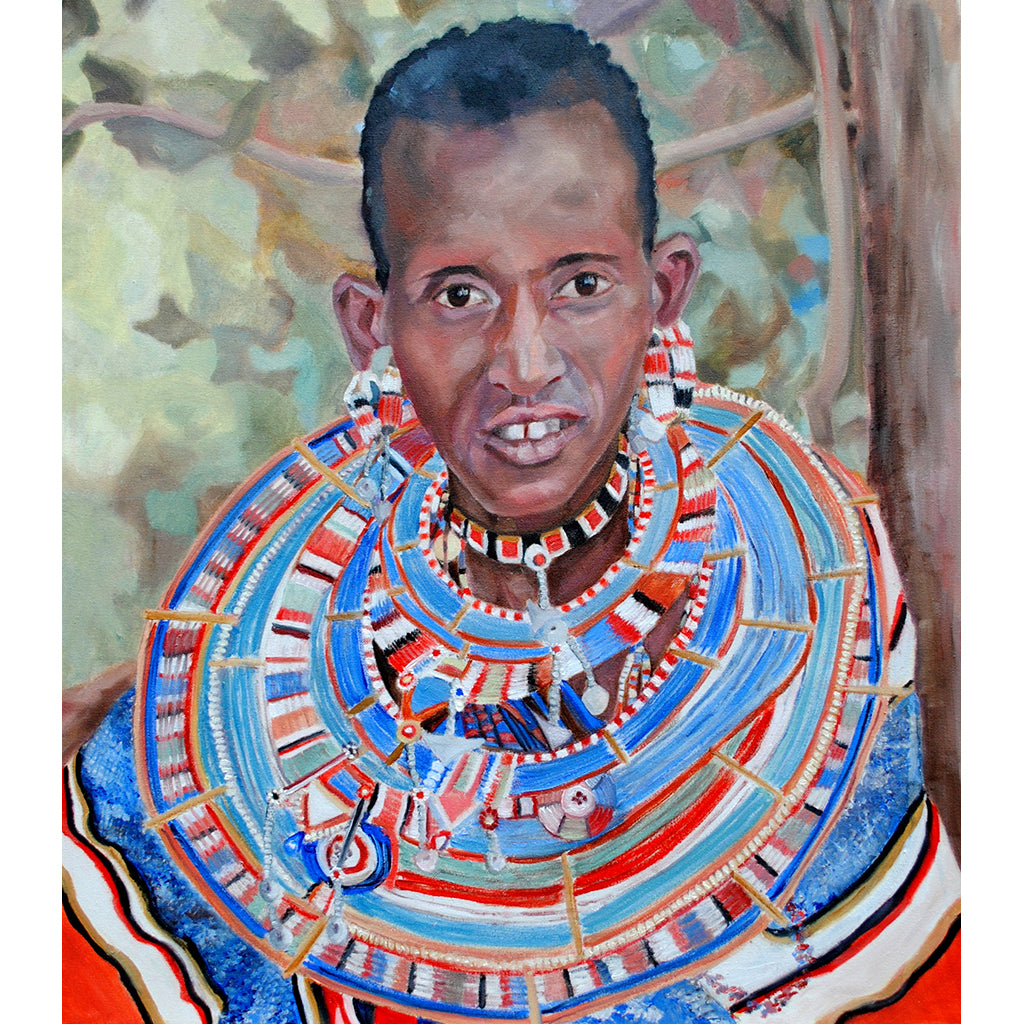 Masaai woman oil on canvas artwork by Stella Tooth