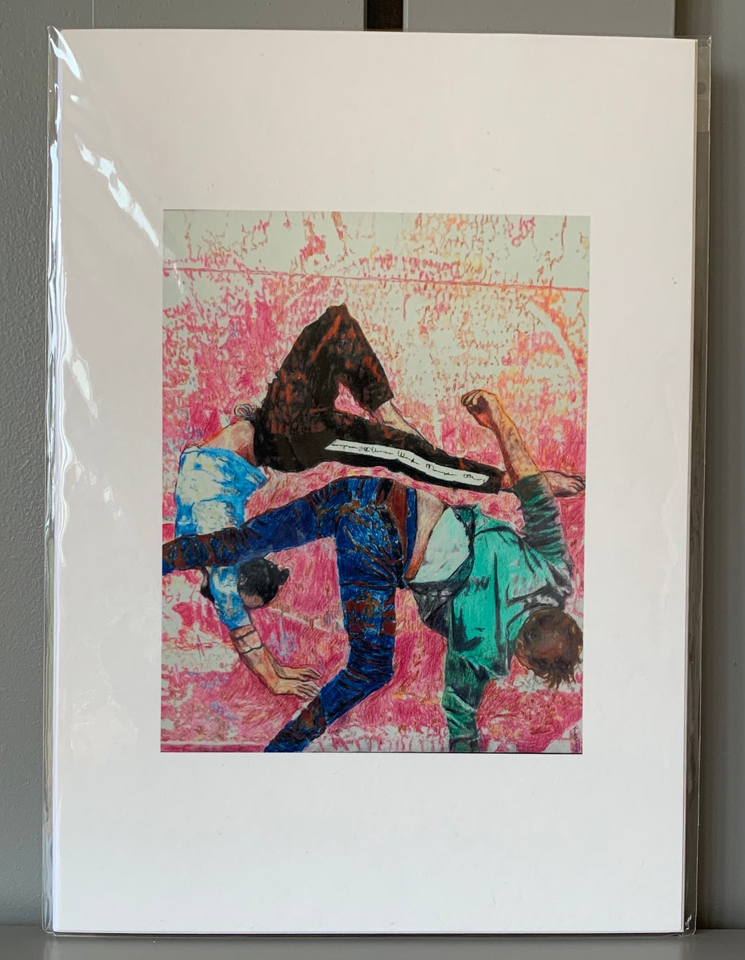 Fine art print reproduction of original artwork Southbank acrobats: aerial ballet by Stella Tooth 