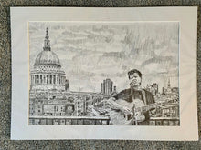 Load image into Gallery viewer, Alex Gibson Southbank London busker Mixed media on paper artwork by Stella Tooth Artist
