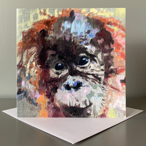 Baby orangutan fine art greetings card by Stella Tooth animal art