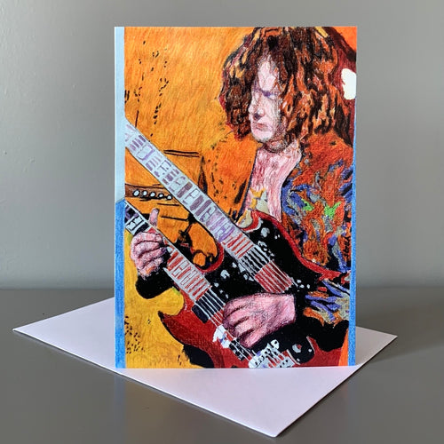 Fine art greetings card of Boot-Led-Zeppelin's 'JImmy Page' by Stella Tooth  music art