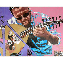 Load image into Gallery viewer, Zana Asia busker musician performing on the streets of Knightsbridge in London acrylic on canvas artwork by Stella Tooth
