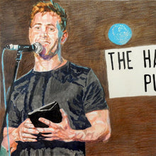 Load image into Gallery viewer, Simon Brodkin comedian performing at the Half Moon Putney original mixed media drawing on paper artwork by Stella Tooth Detail
