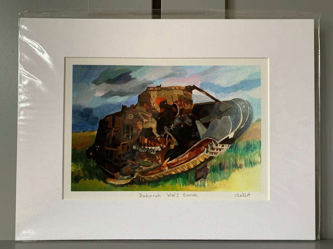 Fine art print reproduced from original oil painting of Deborah WWI tank by Stella Tooth artist.