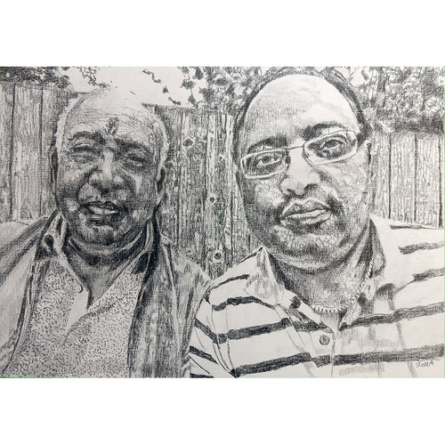 Dipendra and father commission pencil on paper by Stella Tooth