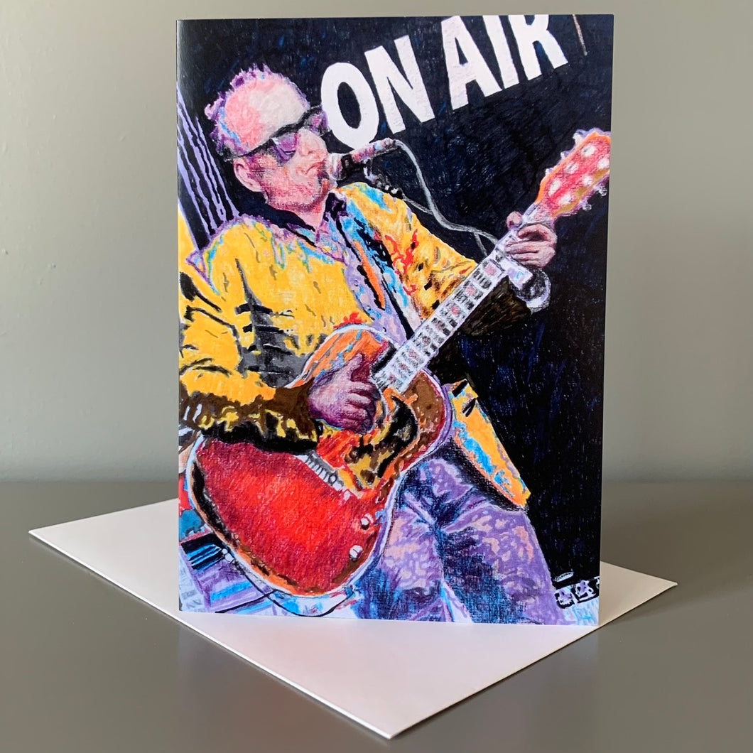 Fine art greetings card of Elvis Costello by Stella Tooth rock and roll art