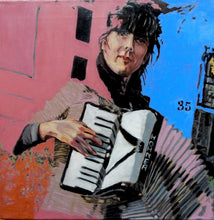 Load image into Gallery viewer,  Original oil on canvas artwork The accordionist by Stella Tooth musician art
