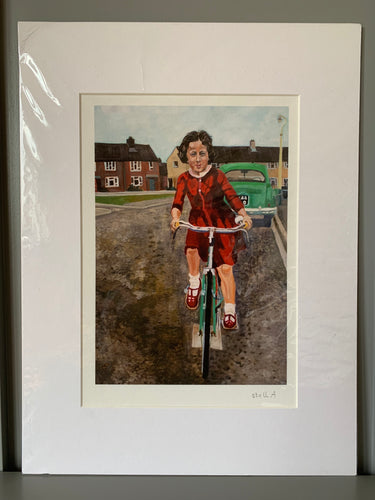 Fine art print reproduction of original oil painting of My First bike ride by Stella Tooth British figurative artist and portrait art
