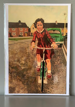 Load image into Gallery viewer, Fine art print reproduction of First bike ride oil on canvas artwork by Stella Tooth portrait artist
