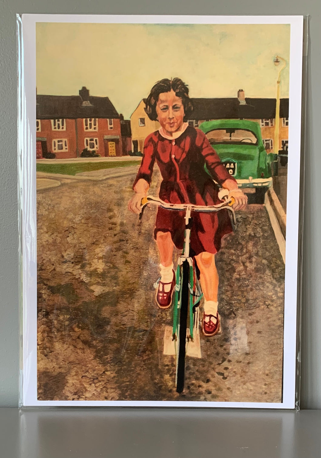 Fine art print reproduction of First bike ride oil on canvas artwork by Stella Tooth portrait artist