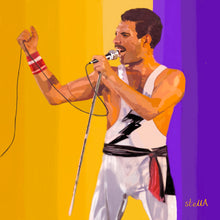 Load image into Gallery viewer, Freddie Mercury digital painting by Stella Tooth musician artist inspired by photo by Solomon N&#39;Jie
