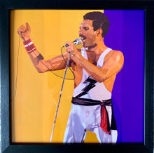 Load image into Gallery viewer, Freddie Mercury digital painting by Stella Tooth musician artist inspired by photo by Solomon N&#39;Jie in frame
