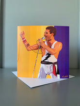 Load image into Gallery viewer, Freddie Mercury greetings card based on digital painting by Stella Tooth
