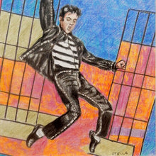 Load image into Gallery viewer, Jailhouse Rock oil on canvas painting of singer Elvis Presley by Stella Tooth detail
