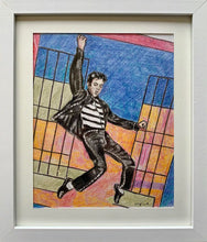 Load image into Gallery viewer, Jailhouse Rock oil on canvas painting of singer Elvis Presley by Stella Tooth display
