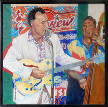 Load image into Gallery viewer, Johnny Gunner and the Raiders music band performing live oil on canvas in frame artwork by Stella Tooth
