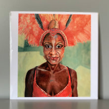 Load image into Gallery viewer, Fine art print of Jumping Up reproduced from original oil painting of Notting Hill carnival dancer by Stella Tooth artist
