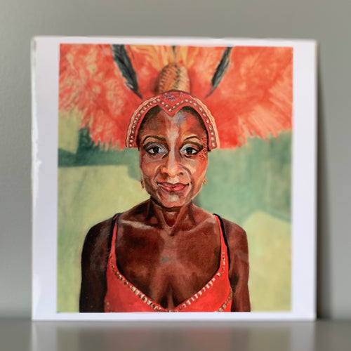 Fine art print of Jumping Up reproduced from original oil painting of Notting Hill carnival dancer by Stella Tooth artist