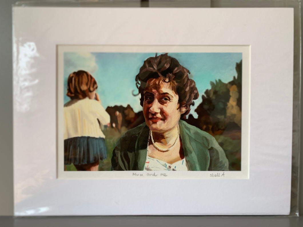 Fine art print reproduction of original oil painting of Mum and me by Stella Tooth portrait artist