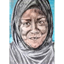 Load image into Gallery viewer, Nadiya Jamir Hussain by Stella Tooth original mixed media portrait drawing on paper of television presenter and chef
