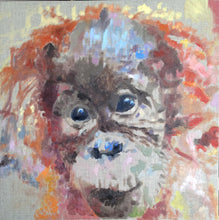 Load image into Gallery viewer, Original oil canvas board painting of a Baby Orangutan by Stella Tooth animal art. 
