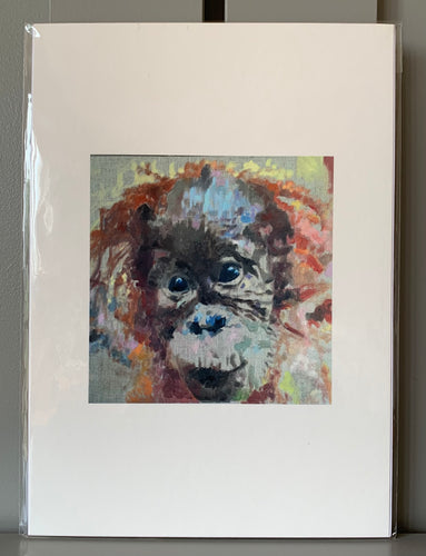 Fine art print reproduction of original oil canvas board painting of a Baby Orangutan by Stella Tooth animal art. 