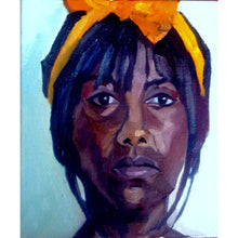 Load image into Gallery viewer, Pauline in yellow ribbon oil on canvas artwork by Stella Tooth
